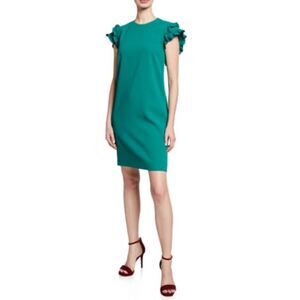 Victoria Beckham double ruffle cap sleeves sheath dress green - sz 2
